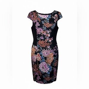 Romeo & Juliet Couture Floral Sheath Dress Black Cap Sleeve Size S